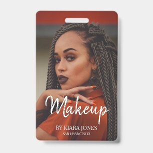 Trendy Makeup Artist Photo White Script Badge