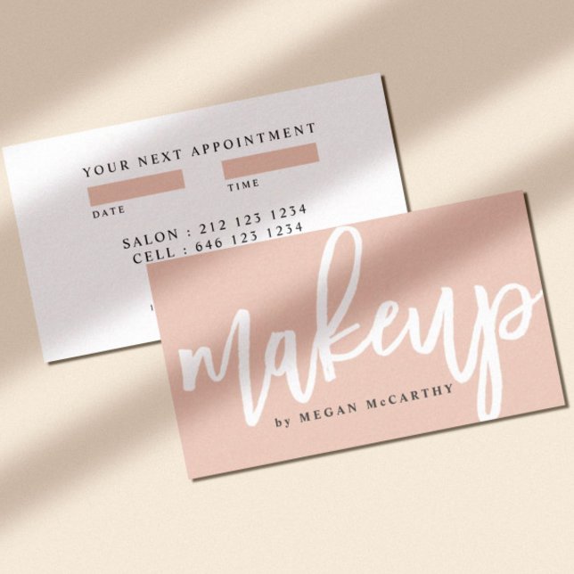 Trendy Makeup Script Blush Pink Appointment Business Card (Creator Uploaded)