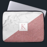 Trendy Marble Blush Pink Glitter Girly Monogram Laptop Sleeve<br><div class="desc">Trendy Marble Blush Pink Glitter Girly Monogram Laptop Case Stylish and personalized! Keep your laptop safe in this stylish case with a trendy geometric pattern of marble and blush pink glitter, with a colour block in the middle with space for your name and monogram! Easy to customize text, fonts, and...</div>