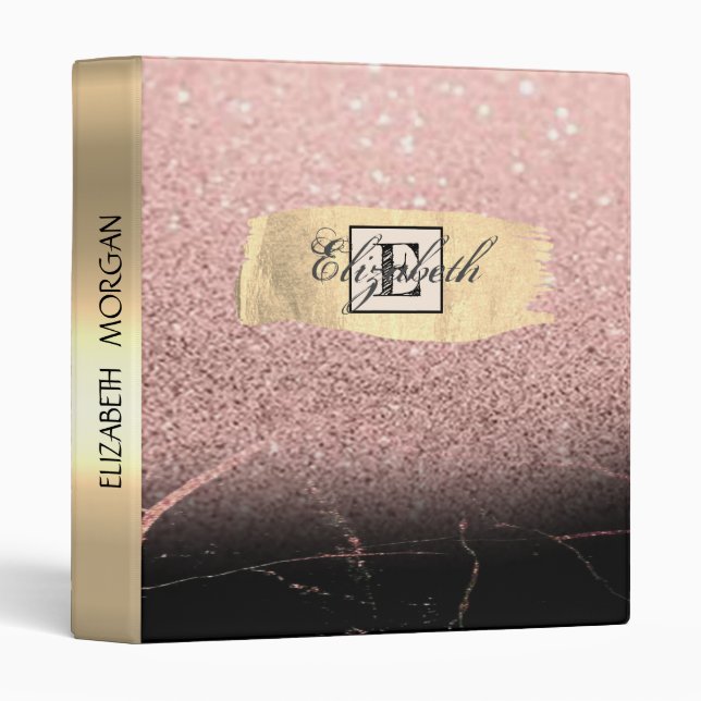 Trendy Marble,Glitter ,Gold Brush Stroke, Monogram Binder (Front/Spine)