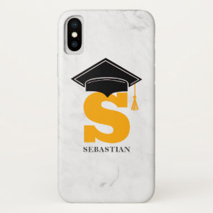 Trendy Marble Graduation Cap Tassel Name Monogram Case-Mate iPhone Case