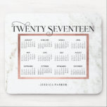 Trendy Marble Look | Faux Rose Gold 2017 Calendar Mouse Pad<br><div class="desc">This elegant mouse pad features a white marble look background,  with stylish typography that says "twenty seventeen". The 2017 calendar is bordered with a faux rose gold look. Personalize with your name.</div>