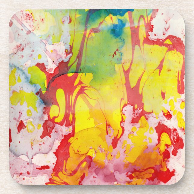 Trendy Marble Look Pink Red Yellow Blue Green Coaster (Front)