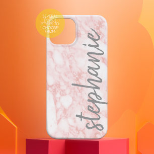 Trendy Marble Pattern with name rose gold grey Case-Mate iPhone 14 Plus Case