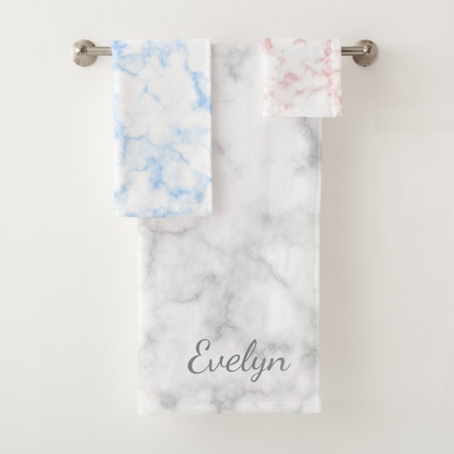 Trendy Marble Stone Design With Name Bath Towel Set (Insitu)