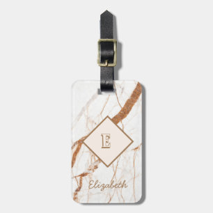 Trendy Marble Stone Texture, Monogram-Personalized Luggage Tag