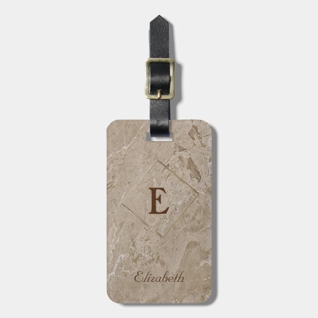 Trendy  Marble Texture,Frame Monogram-Personalized Luggage Tag (Front Vertical)