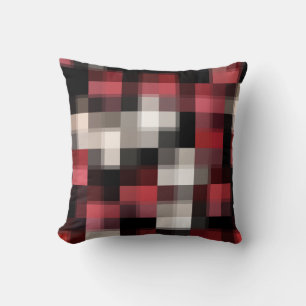 Trendy Maroon Black White Abstract Plaid Throw Pillow