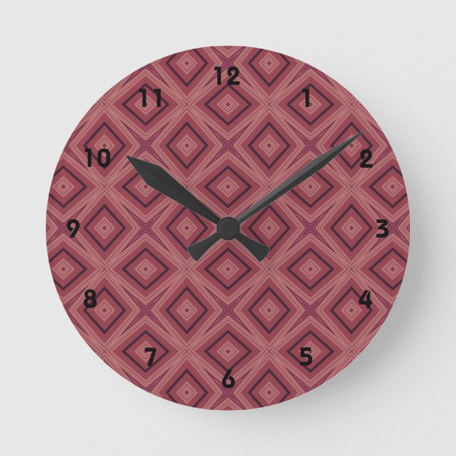 Trendy marsala and pink geometric pattern round clock (Front)