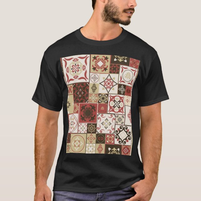Trendy Marsala Moroccan Tile Pattern T-Shirt (Front)