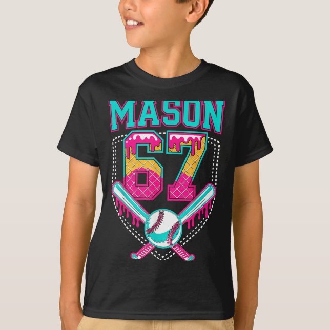Trendy Mason 67 Mem Ice Cream Drip Baseball Birthd T-Shirt (Front)