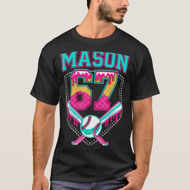 Trendy Mason 67 Mem Ice Cream Drip Baseball Birthd T-Shirt (Front)