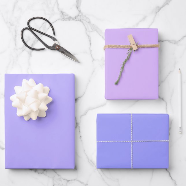 Trendy Mauve Pink Vista Blue Solid Colour Trio Wrapping Paper Sheet (Front)