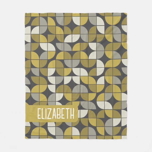 Trendy MCM Half Moon Pattern with gold name block Fleece Blanket (Front)