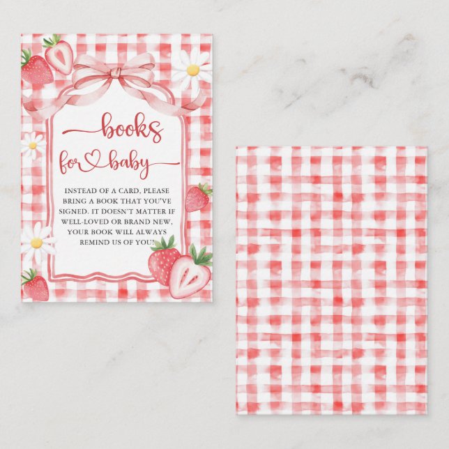 Trendy Meadow Strawberry Books for Baby Shower Enclosure Card (Front/Back)