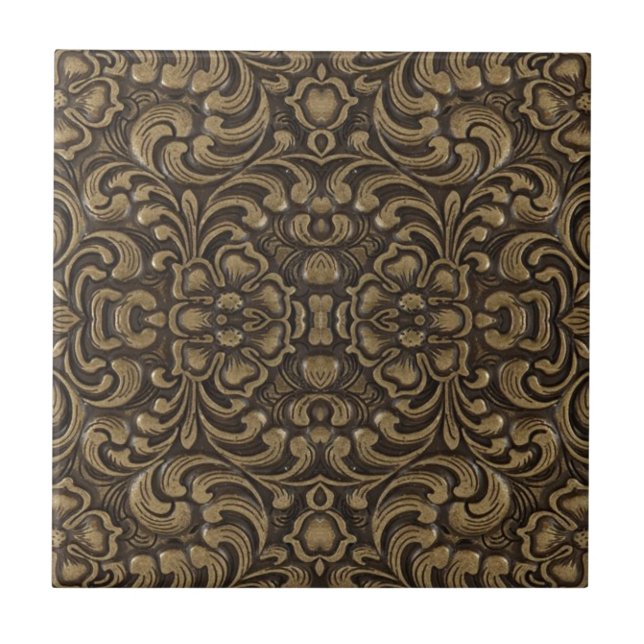 trendy medieval renaissance pattern bronze floral tile (Front)