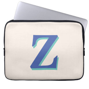 Trendy Medium Blue 3D Initial Letter Linen Colou Laptop Sleeve