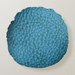  Trendy Medium Blue Faux Leather Design  Round Pillow