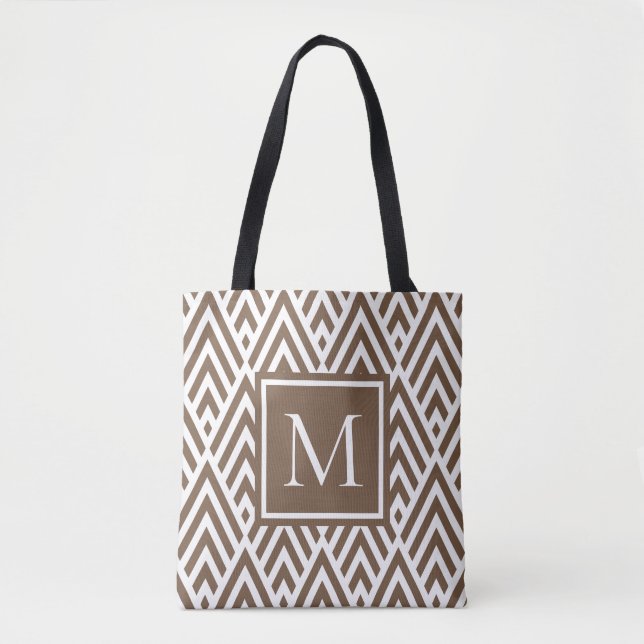 Trendy Medium Brown Monogram Arrow Diamond Pattern Tote Bag (Front)