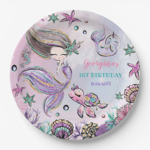 Trendy Mermaid, Sea Turtle & Narwhal Birthday Paper Plate