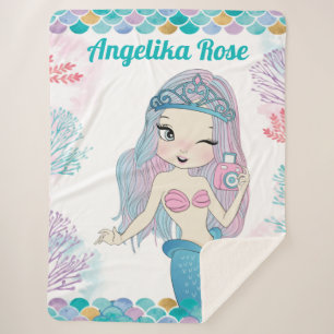 Trendy Mermaid with Coral Reef Blanket for a Girl