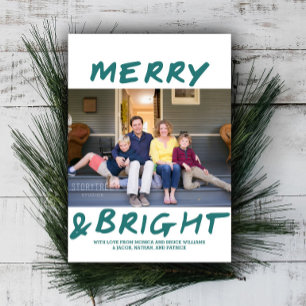 Trendy Merry and Bright Photo Card   Teal
