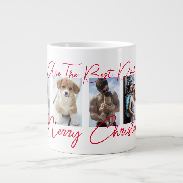 Trendy Merry Christmas Best Dad Ever Photo Collage Large Coffee Mug (Front)