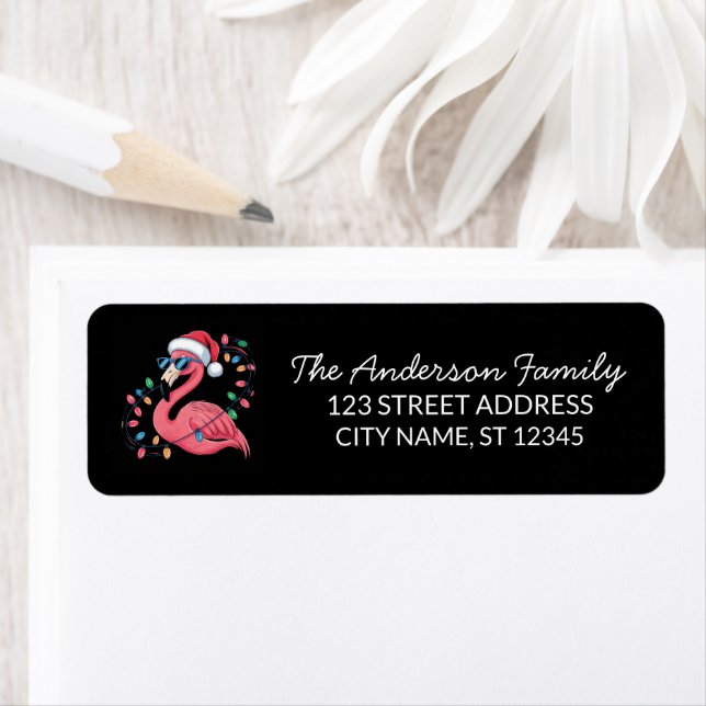 Trendy Merry Christmas Flamingo Return Address     (Insitu)