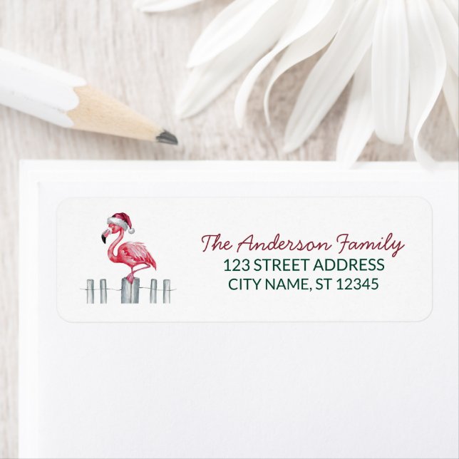 Trendy Merry Christmas Flamingo Return Address     (Insitu)