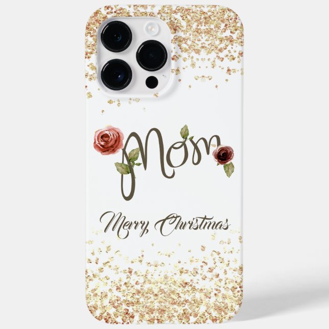Trendy Merry Christmas Flowery & Sparkling Mom Case-Mate iPhone Case (Back)