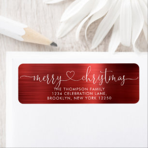 Trendy Merry Christmas Heart Script Metallic Red