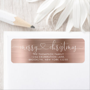 Trendy Merry Christmas Heart Script Metallic Rose