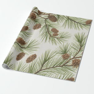 Trendy Merry Christmas Pine Cones and Branches     Wrapping Paper