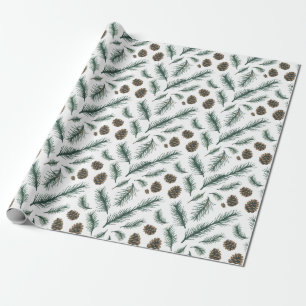 Trendy Merry Christmas Pine Cones and Branches     Wrapping Paper