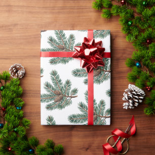 Trendy Merry Christmas Pine Cones and Branches     Wrapping Paper