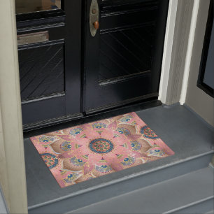 Trendy Metallic Gold and Pink Mandala Design Doormat