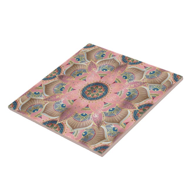 Trendy Metallic Gold and Pink Mandala Design Tile (Side)