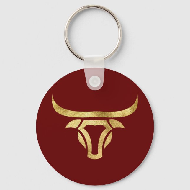 Trendy Metallic Gold Longhorn Bull Keychain (Front)