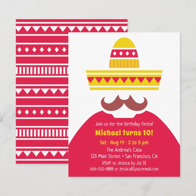 Trendy Mexican Sombrero Moustache Fiesta Party Invitation