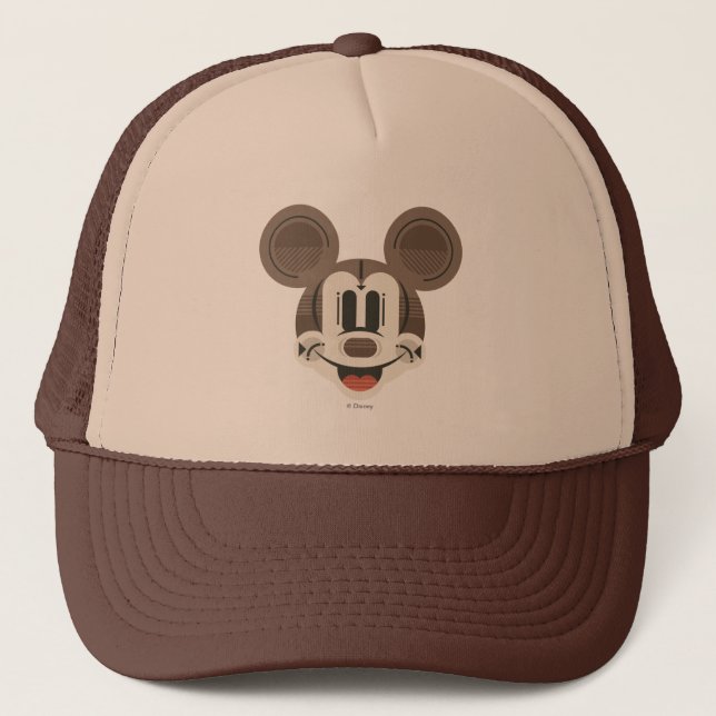Trendy Mickey | Stylized Stripes Retro Head Trucker Hat (Front)