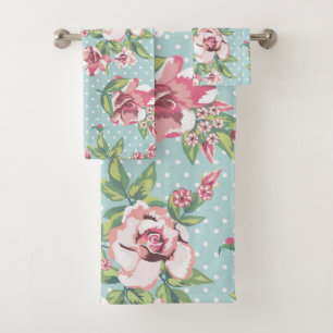 Trendy mignon rose féminin avec points motif bleu