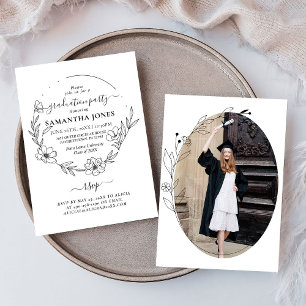 Trendy Minimal Foliage Photo Graduation Invitation