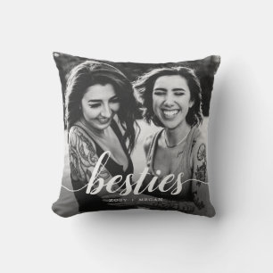 Trendy Minimalist Besties Elegant Script Photo Throw Pillow