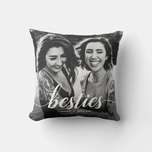 Trendy Minimalist Besties Elegant Script Photo Throw Pillow (Front)