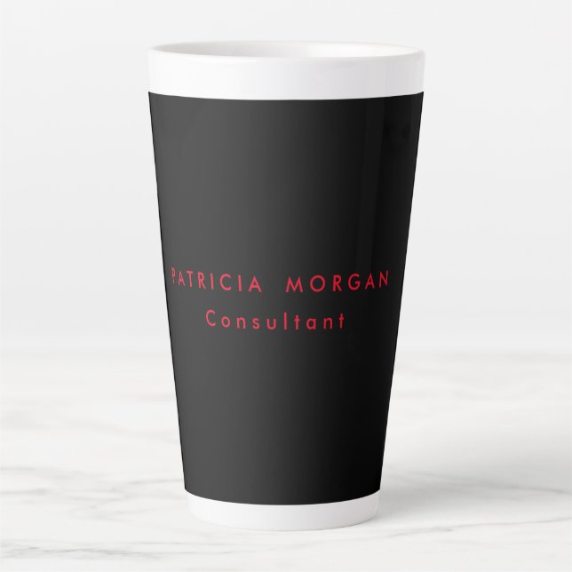 Trendy Minimalist Black Red Professional Your Name Latte Mug (Front)