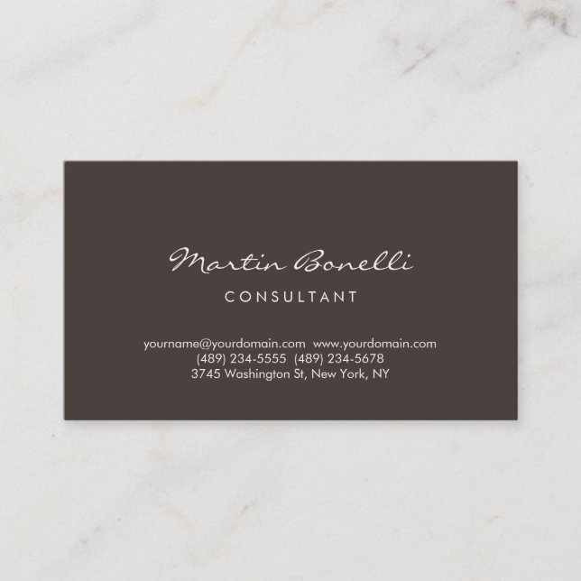 Trendy Minimalist Brown Colour Business Card (Front)