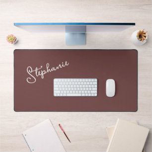Trendy Minimalist Brown Script Personalized Name  Desk Mat