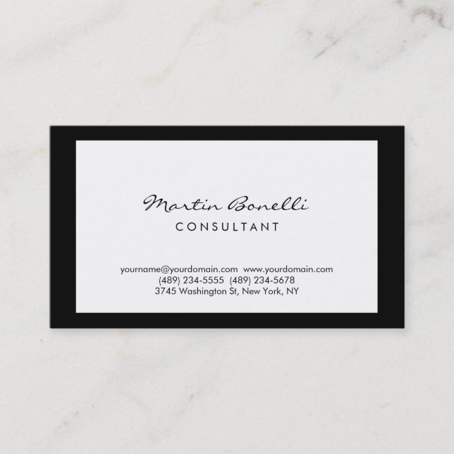 Trendy Minimalist Frame Script Business Card (Front)