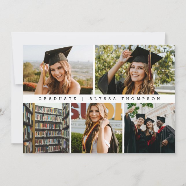 Trendy Minimalist Graduate Photo Grid Graduation Thank You Card (Front)