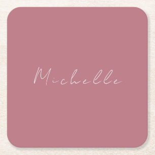Trendy Minimalist Modern Handwritten Rose Gold Square Paper Coaster
